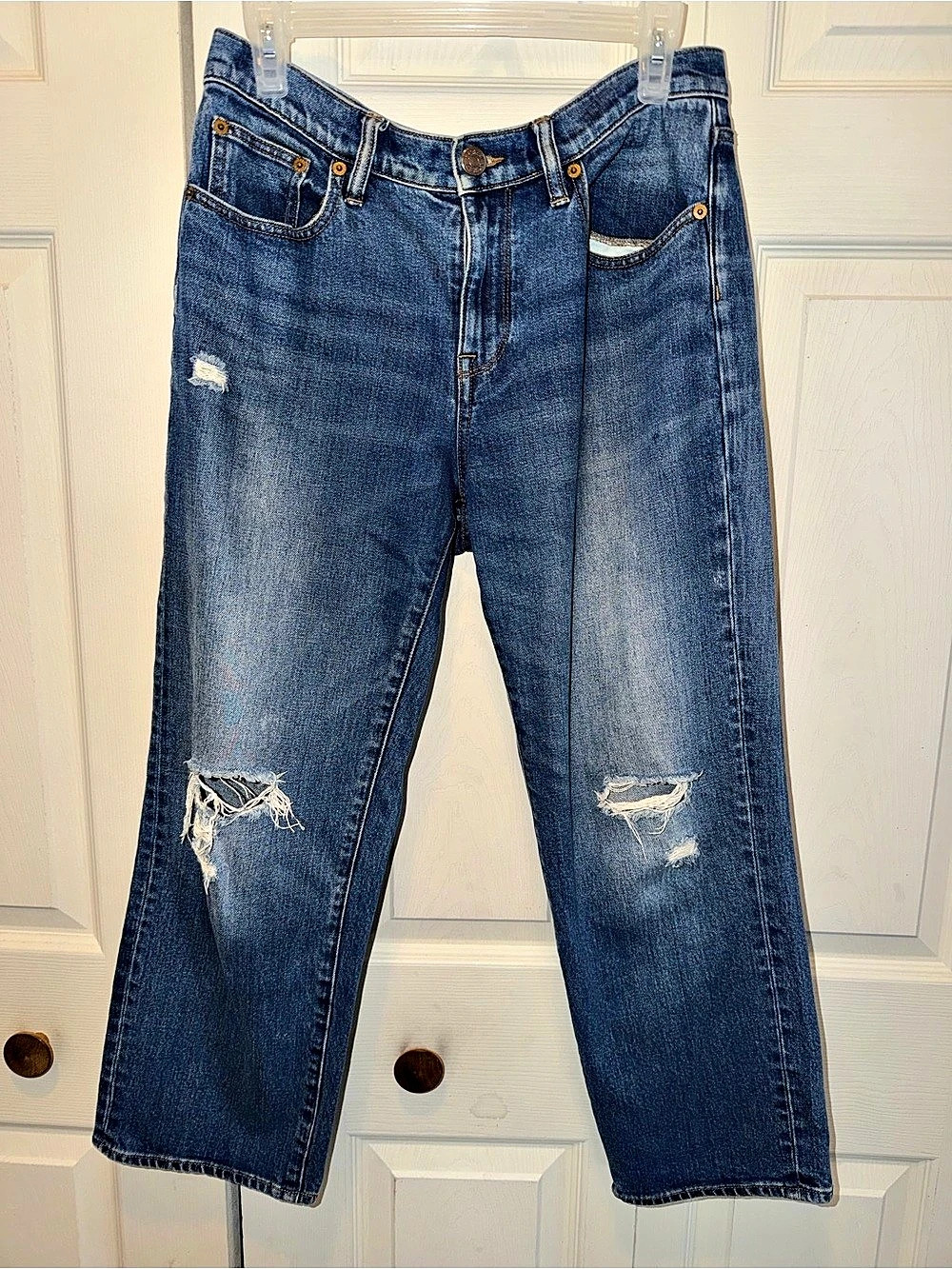 J.Crew Made Leg Crop Distressed wide Leg crop in Blue Waist 28